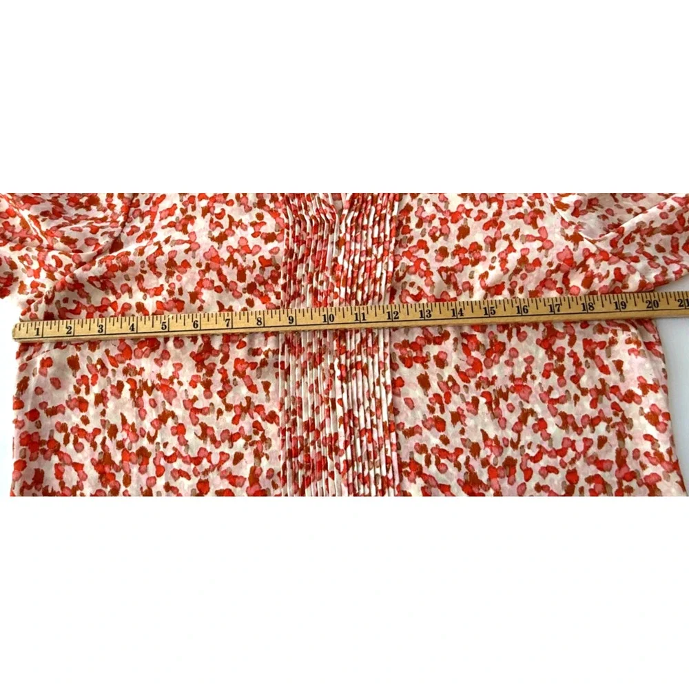 Talbots Women’s Medium Coral Floral Pintuck Blouse Split Neck Long Sleeve Top